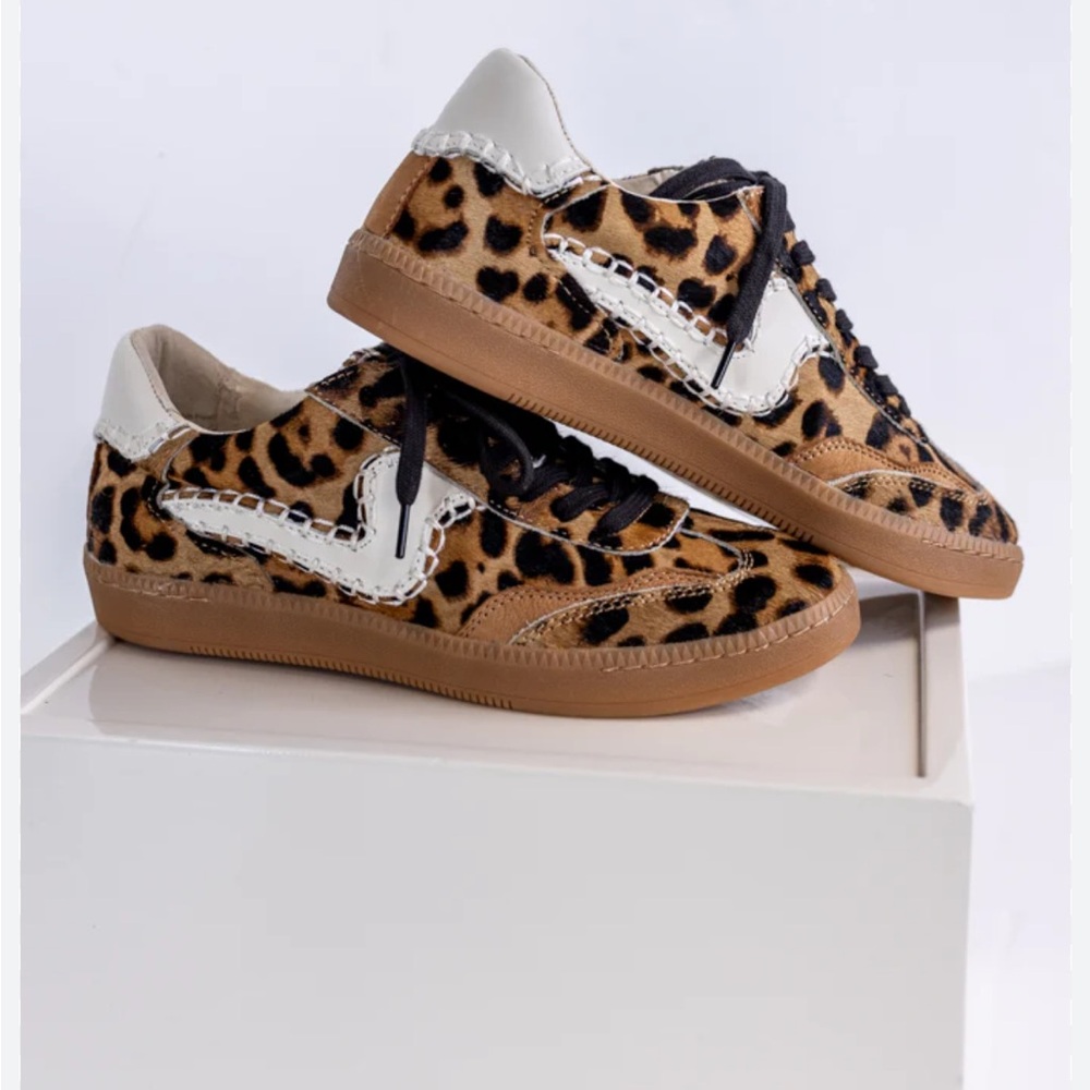 Dolce Vita Notice Stitch Sneakers DK Leopard Calf Hair Wms 9